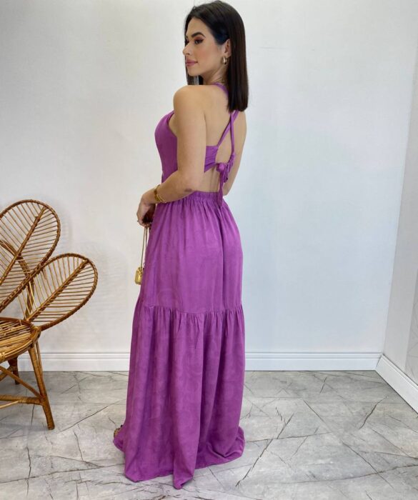 Vestido Longo Heloisa com Fenda Lateral e Bojo Lilás - Fernanda Ramos Store