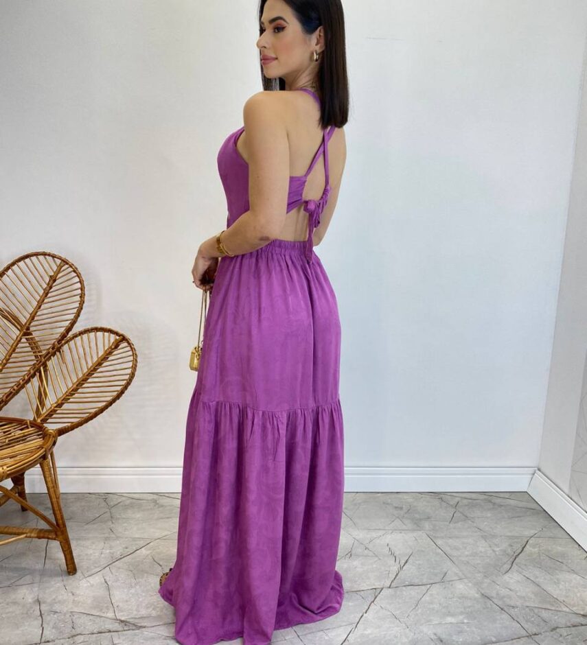 Vestido Longo Heloisa com Fenda Lateral e Bojo Lilás - Fernanda Ramos Store
