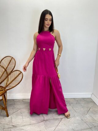 Vestido Longo Heloisa com Fenda Lateral e Bojo Pink - Fernanda Ramos Store