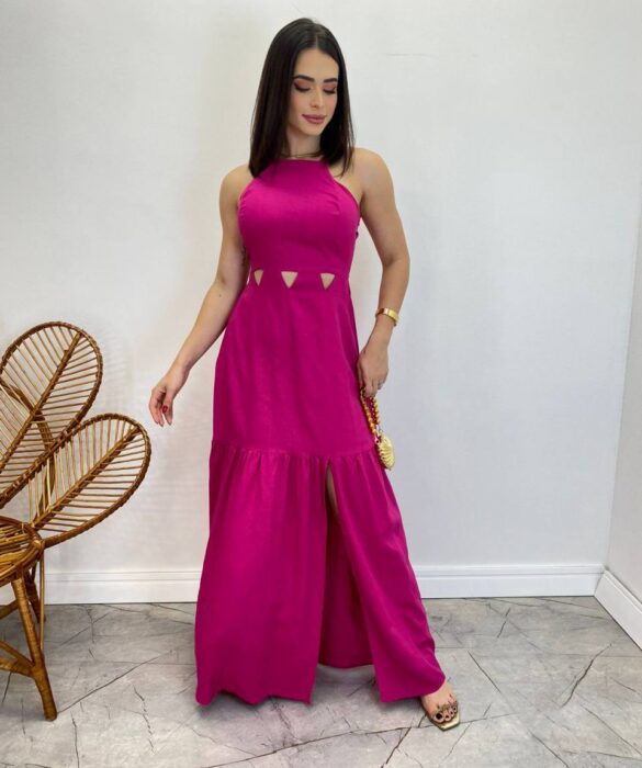 Vestido Longo Heloisa com Fenda Lateral e Bojo Pink - Fernanda Ramos Store