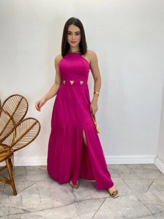 Vestido Longo Heloisa com Fenda Lateral e Bojo Pink - Fernanda Ramos Store