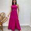 Vestido Longo Heloisa com Fenda Lateral e Bojo Pink - Fernanda Ramos Store