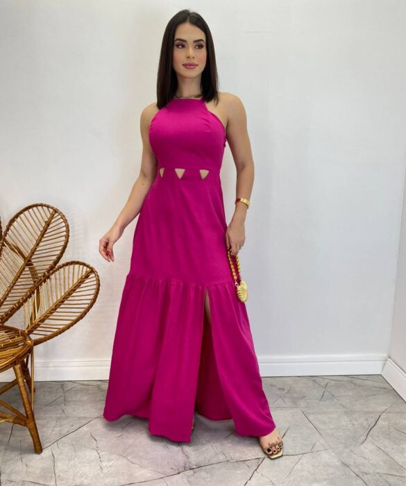 Vestido Longo Heloisa com Fenda Lateral e Bojo Pink - Fernanda Ramos Store