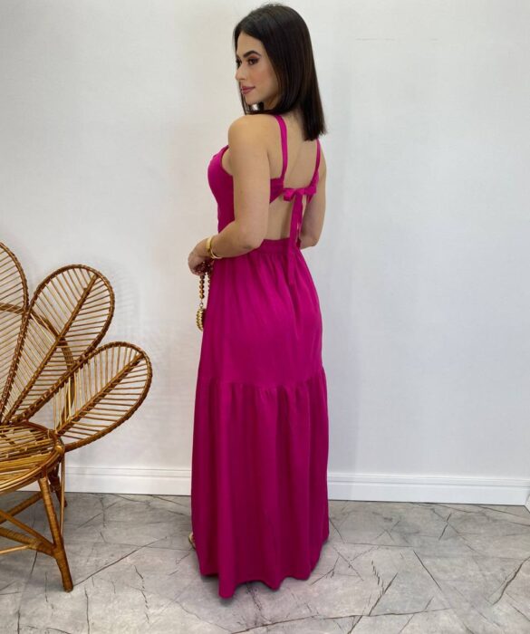 Vestido Longo Heloisa com Fenda Lateral e Bojo Pink - Fernanda Ramos Store