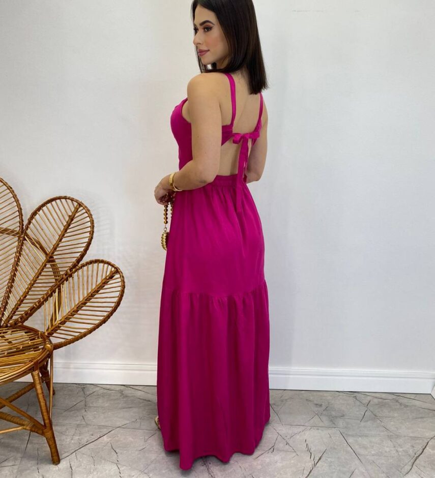 Vestido Longo Heloisa com Fenda Lateral e Bojo Pink - Fernanda Ramos Store