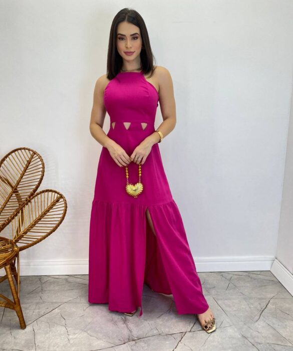 Vestido Longo Heloisa com Fenda Lateral e Bojo Pink - Fernanda Ramos Store