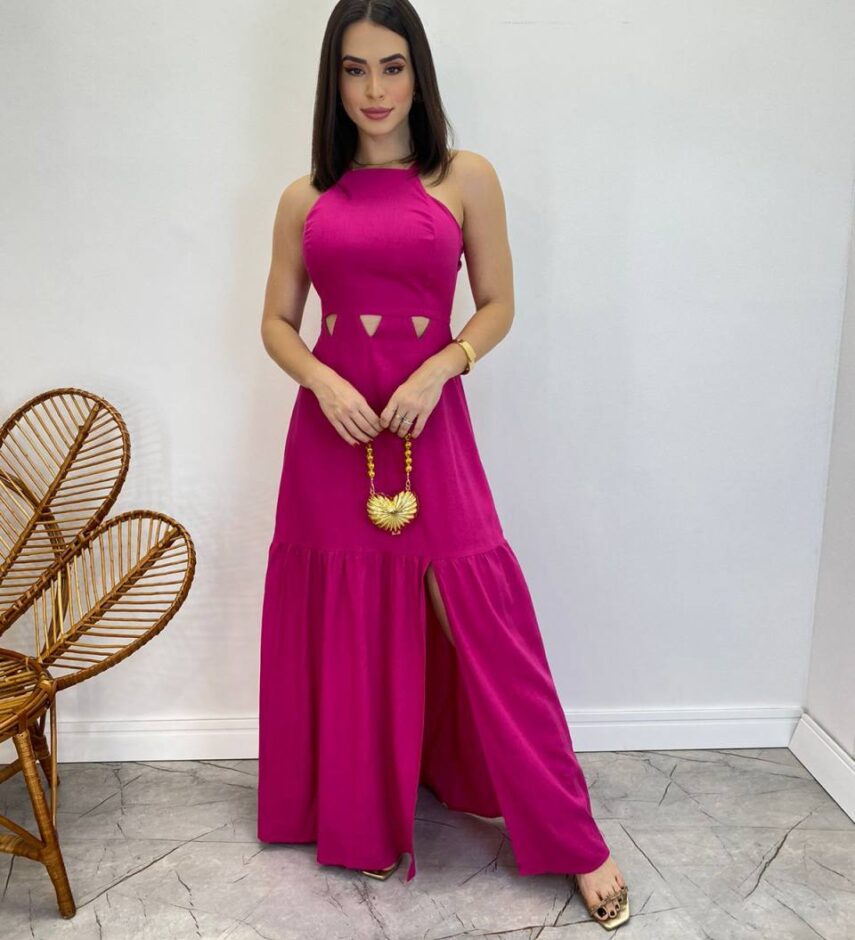 Vestido Longo Heloisa com Fenda Lateral e Bojo Pink - Fernanda Ramos Store