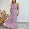 Vestido Longo Ingrid com Bojo Detalhe em Babado Listrado de Rose - Fernanda Ramos Store