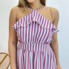 Vestido Longo Ingrid com Bojo Detalhe em Babado Listrado de Rose - Fernanda Ramos Store