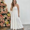 Vestido Longo Isabella Branco com Bojo e Botões Falsos - Fernanda Ramos Store