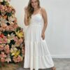 Vestido Longo Isabella Branco com Bojo e Botões Falsos - Fernanda Ramos Store