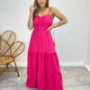 Vestido Longo Isabella Pink com Bojo e Botões Falsos - Fernanda Ramos Store