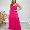 Vestido Longo Isabella Pink com Bojo e Botões Falsos - Fernanda Ramos Store