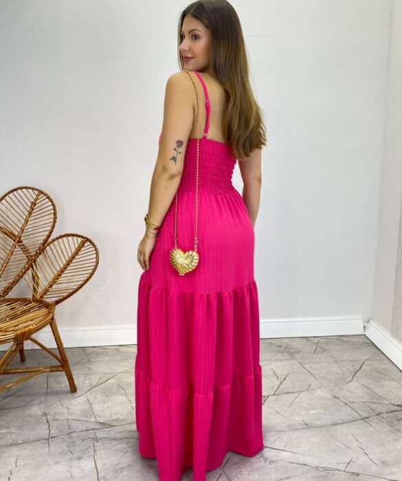 Vestido Longo Isabella Pink com Bojo e Botões Falsos - Fernanda Ramos Store