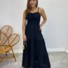 Vestido Longo Isabella Preto com Bojo e Botões Falsos - Fernanda Ramos Store