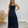 Vestido Longo Isabella Preto com Bojo e Botões Falsos - Fernanda Ramos Store