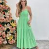 Vestido Longo Isabella Verde Claro com Bojo e Botões Falsos - Fernanda Ramos Store