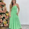 Vestido Longo Isabella Verde Claro com Bojo e Botões Falsos - Fernanda Ramos Store