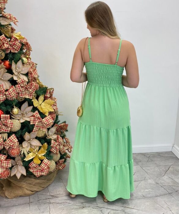 Vestido Longo Isabella Verde Claro com Bojo e Botões Falsos - Fernanda Ramos Store