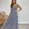 Vestido Longo Jéssica com Bojo e Alça Regulável Listrado de Preto - Fernanda Ramos Store