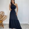 Vestido Longo Júlia Preto com Bojo e Amarração - Fernanda Ramos Store