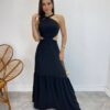 Vestido Longo Júlia Preto com Bojo e Amarração - Fernanda Ramos Store