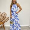 Vestido Longo Laísa com Bojo e Amarração Estampa Floral Azul - Fernanda Ramos Store