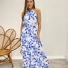 Vestido Longo Laísa com Bojo e Amarração Estampa Floral Azul - Fernanda Ramos Store