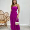 Vestido Longo Maitê com Bojo e Amarração Fúcsia - Fernanda Ramos Store