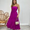 Vestido Longo Maitê com Bojo e Amarração Fúcsia - Fernanda Ramos Store