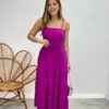 Vestido Longo Maitê com Bojo e Amarração Fúcsia - Fernanda Ramos Store