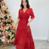 Vestido Longo Manuela sem Bojo com Lastex e Botões Vermelho - Fernanda Ramos Store