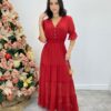 Vestido Longo Manuela sem Bojo com Lastex e Botões Vermelho - Fernanda Ramos Store