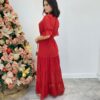 Vestido Longo Manuela sem Bojo com Lastex e Botões Vermelho - Fernanda Ramos Store