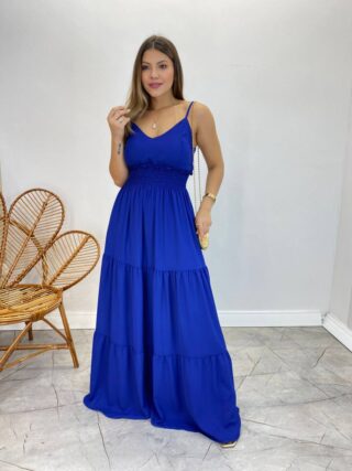 Vestido Longo Milena Alça Regulável com Bojo e Lastex Azul - Fernanda Ramos Store