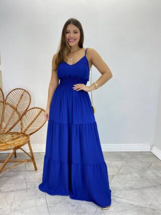 Vestido Longo Milena Alça Regulável com Bojo e Lastex Azul - Fernanda Ramos Store