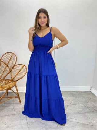 Vestido Longo Milena Alça Regulável com Bojo e Lastex Azul - Fernanda Ramos Store