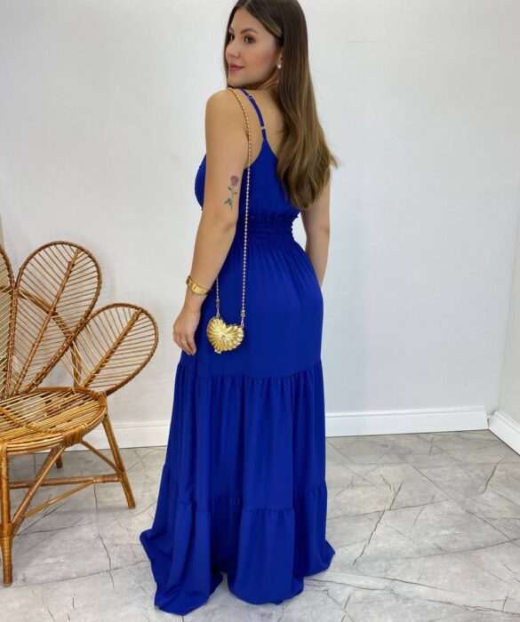 Vestido Longo Milena Alça Regulável com Bojo e Lastex Azul - Fernanda Ramos Store