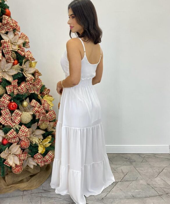 Vestido Longo Milena Alça Regulável com Bojo e Lastex Branco - Fernanda Ramos Store