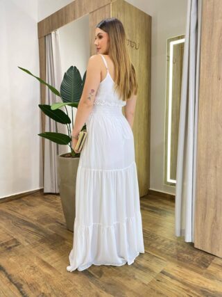 Vestido Longo Milena Alça Regulável com Bojo e Lastex Branco - Fernanda Ramos Store