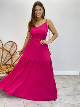 Vestido Longo Milena Alça Regulável com Bojo e Lastex Pink - Fernanda Ramos Store