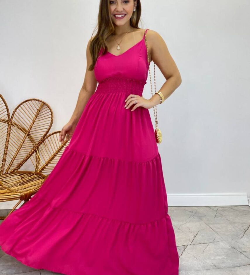 Vestido Longo Milena Alça Regulável com Bojo e Lastex Pink - Fernanda Ramos Store