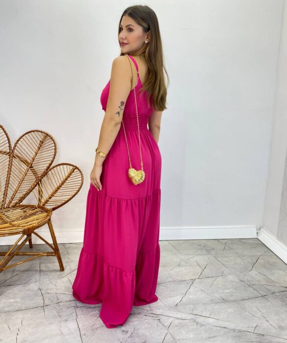 Vestido Longo Milena Alça Regulável com Bojo e Lastex Pink - Fernanda Ramos Store