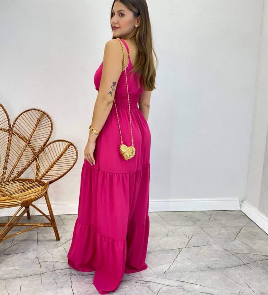 Vestido Longo Milena Alça Regulável com Bojo e Lastex Pink - Fernanda Ramos Store