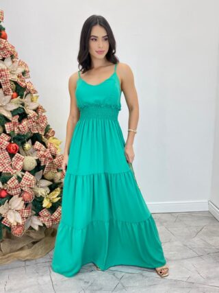 Vestido Longo Milena Alça Regulável com Bojo e Lastex Verde - Fernanda Ramos Store