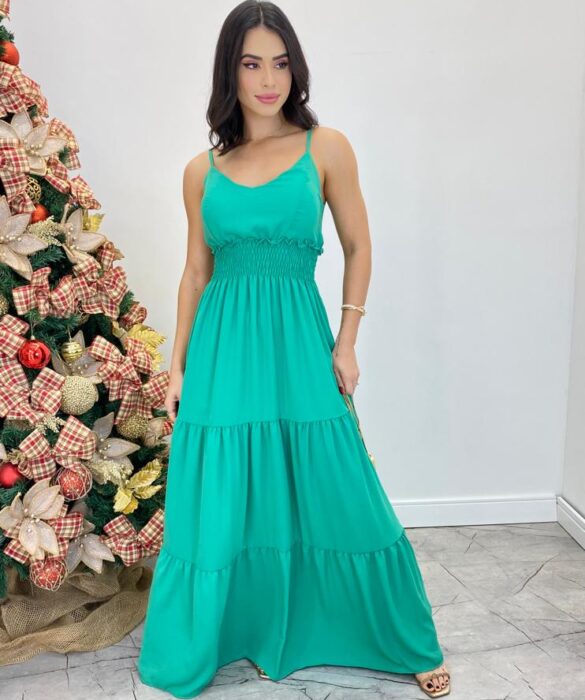 Vestido Longo Milena Alça Regulável com Bojo e Lastex Verde - Fernanda Ramos Store