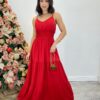 Vestido Longo Milena Alça Regulável com Bojo e Lastex Vermelho - Fernanda Ramos Store