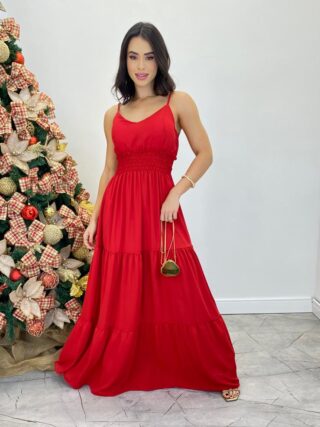 Vestido Longo Milena Alça Regulável com Bojo e Lastex Vermelho - Fernanda Ramos Store