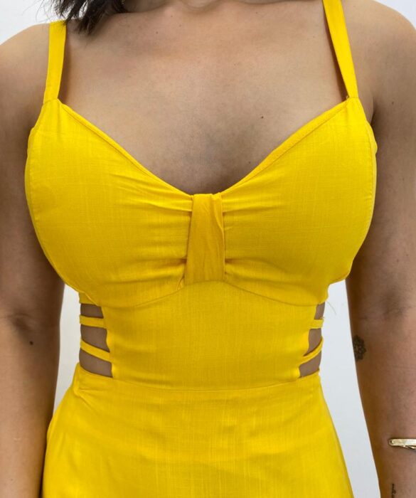 Vestido Longo Raquel com Alça Regulável e Bojo Amarelo - Fernanda Ramos Store