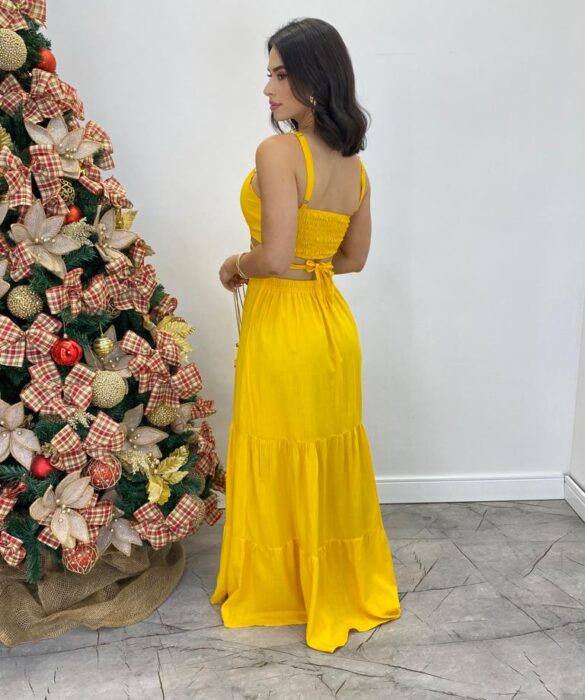 Vestido Longo Raquel com Alça Regulável e Bojo Amarelo - Fernanda Ramos Store